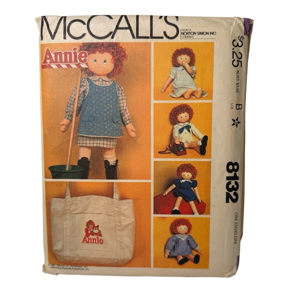 McCall's Pattern 8132 Annie Doll‎ Clothes Vintage UNCUT Iron On Transfers Sewing